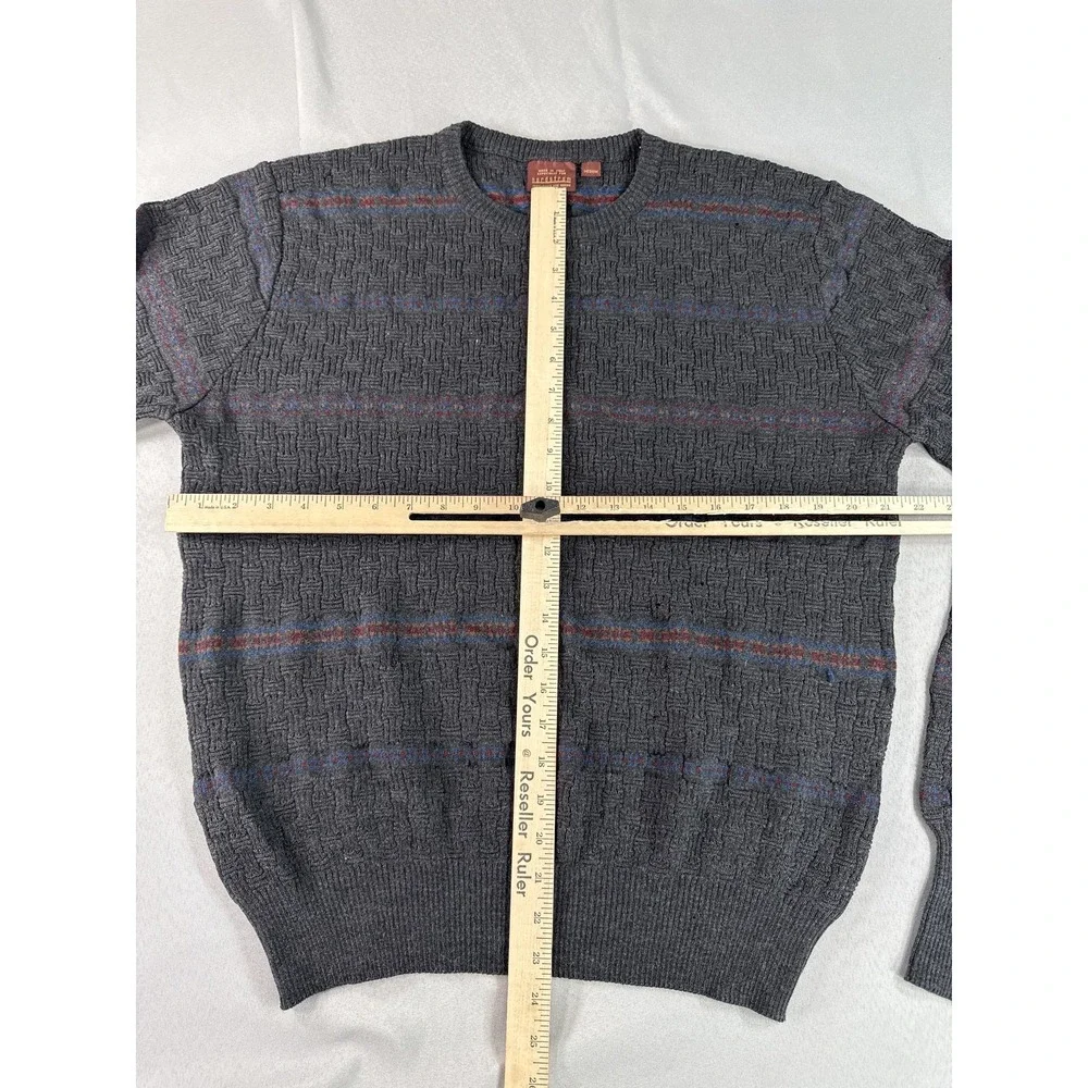 Nordstrom Classic Striped Sweater Medium Gray 100% Extra Fine Merino Wool